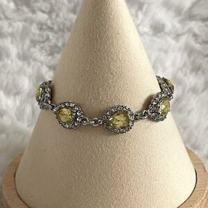 Charter Club Green Crystal Teardrop Slider Bracelet Silver Tone